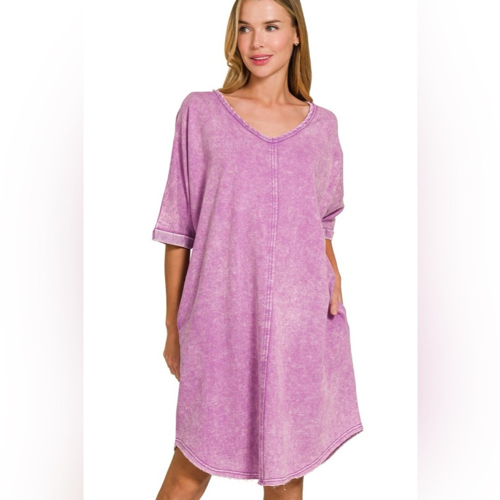 Zenana Acid-washed French Terry Tee Shirts Dress